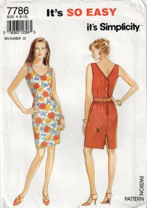 Simplicity 7786 Womens EASY Back Buttoned Sheath Dress 1990s Vintage Sewing Pattern Size 6 - 18 UNCUT Factory Folded