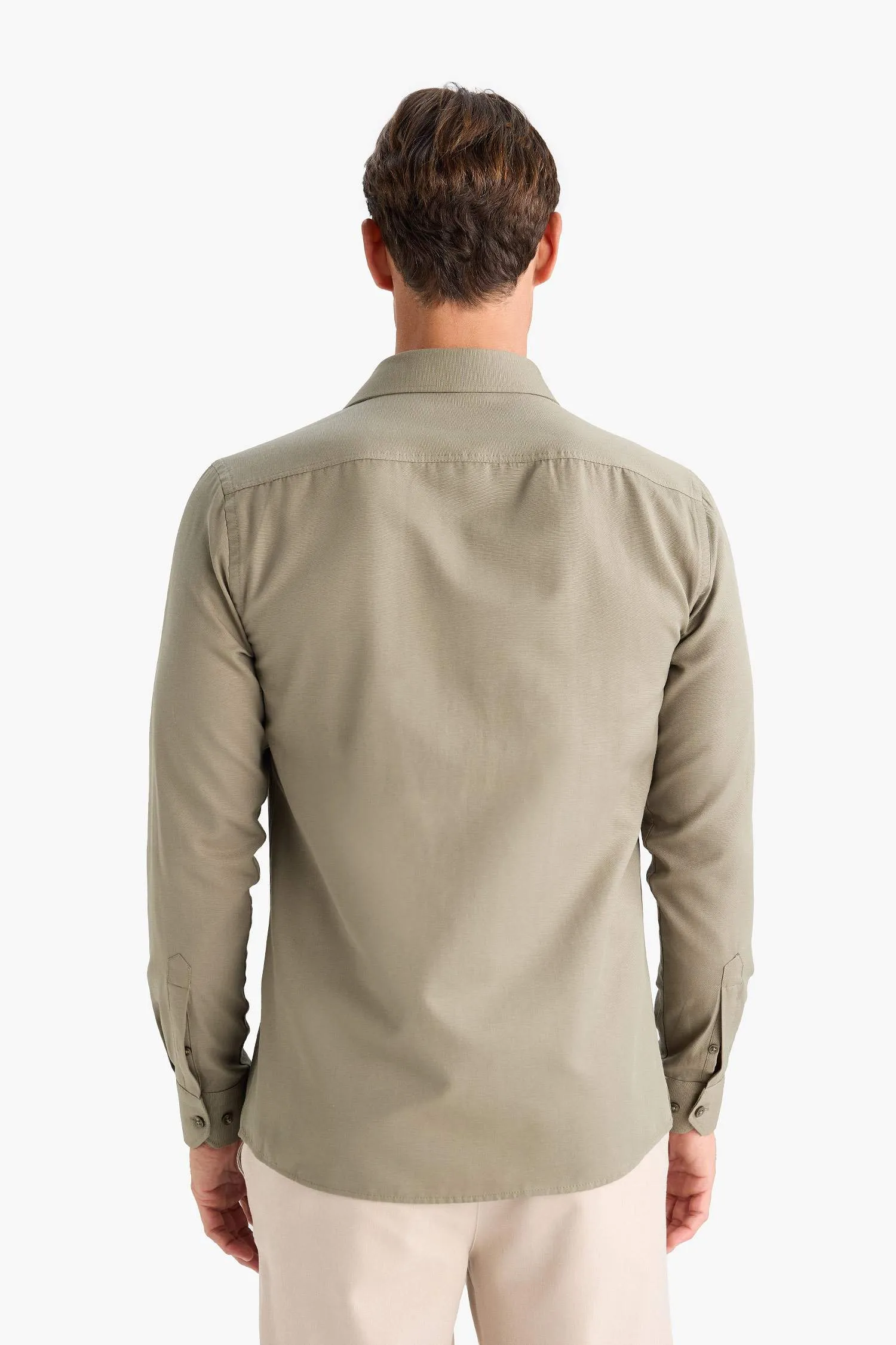 Slim Fit Polo Collar Oxford Long Sleeve Shirt