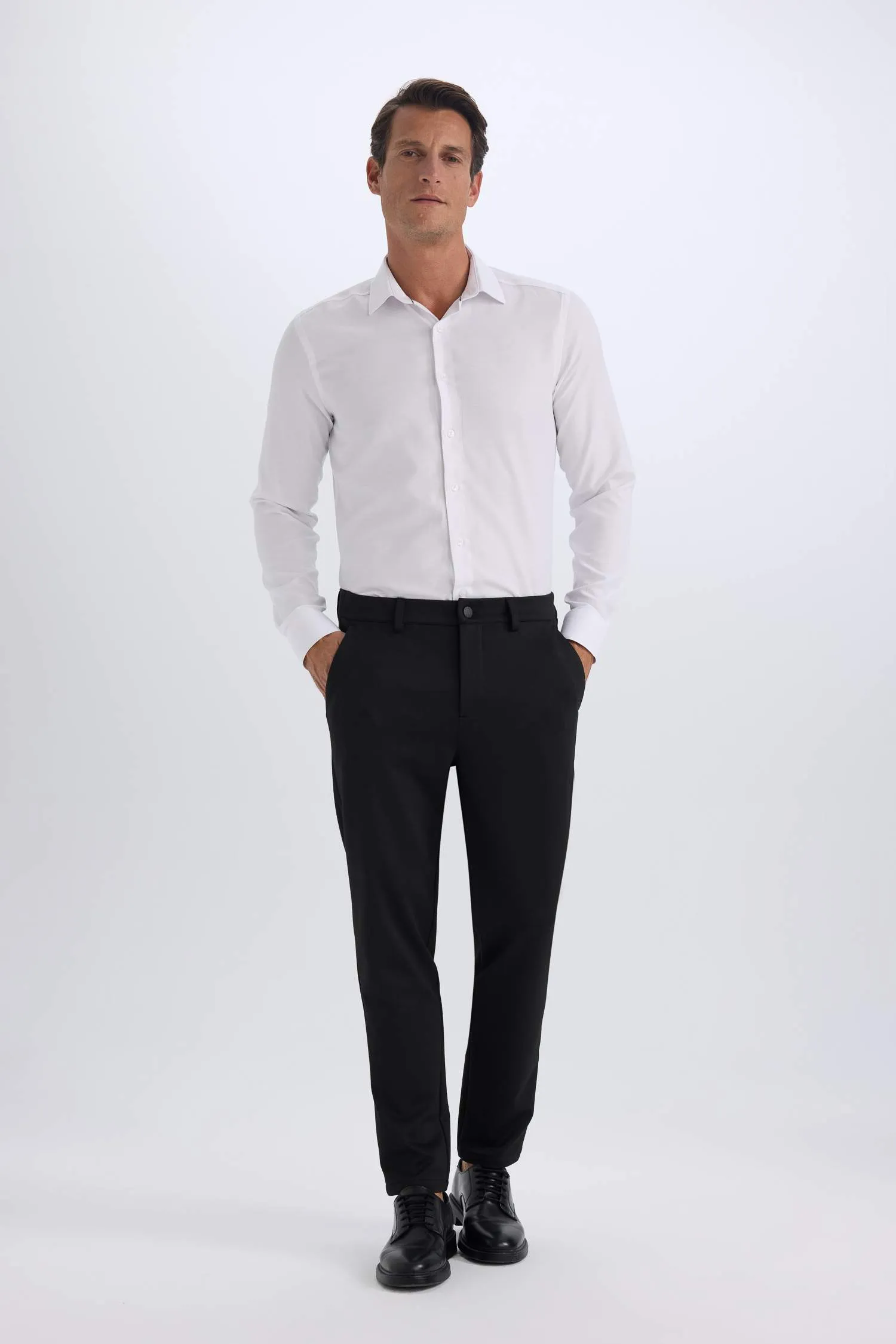 Slim Fit Polo Collar Oxford Long Sleeve Shirt