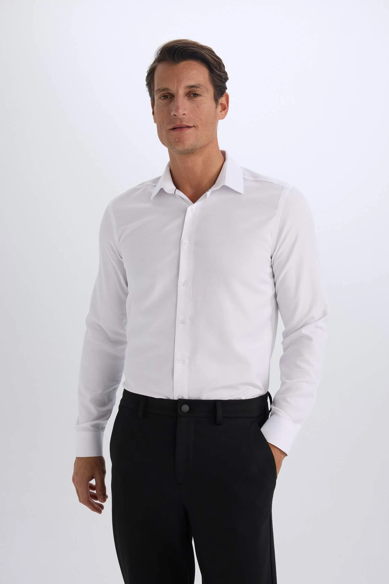 Slim Fit Polo Collar Oxford Long Sleeve Shirt