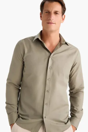 Slim Fit Polo Collar Oxford Long Sleeve Shirt