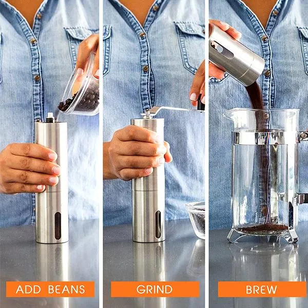 Stainless Steel Manual Coffee Grinder with Ceramic Burr