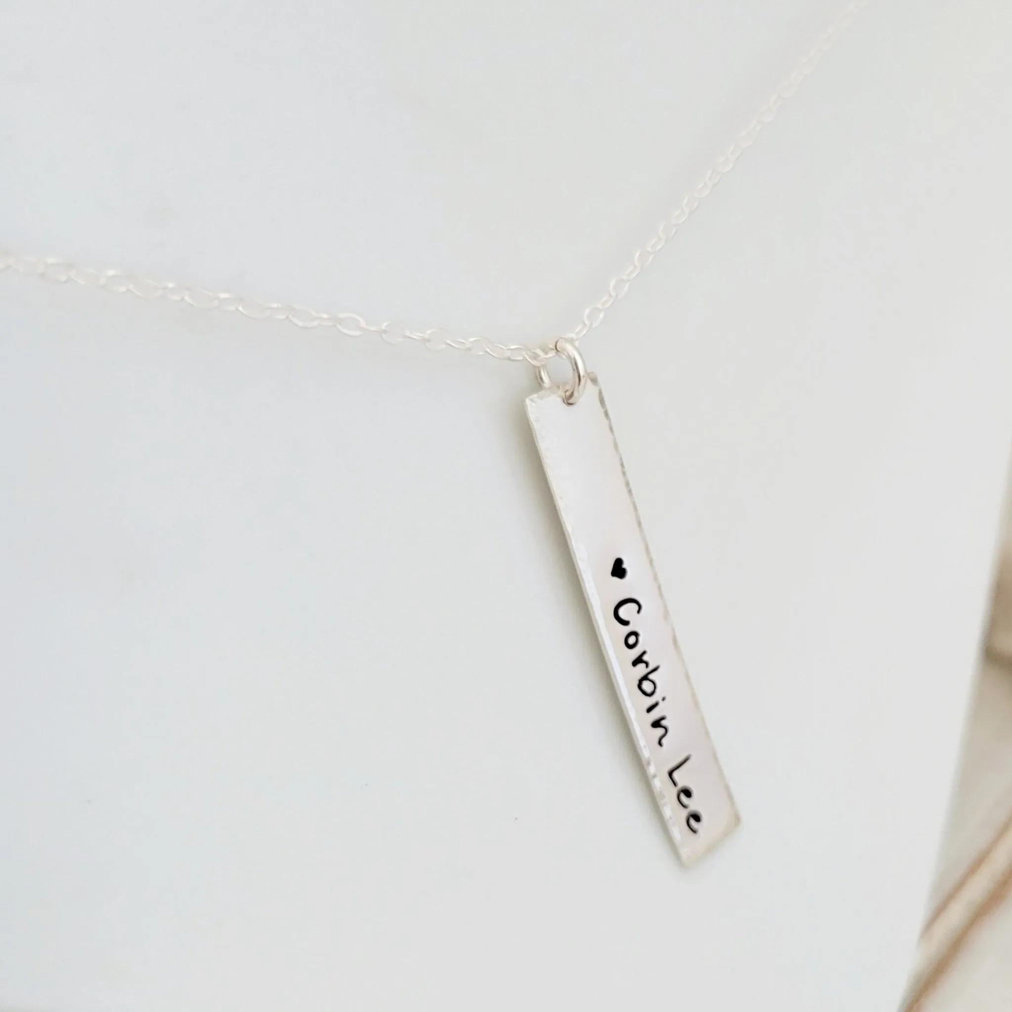 Sterling Silver Vertical Name Bar Necklace - Rounded or Squared Off