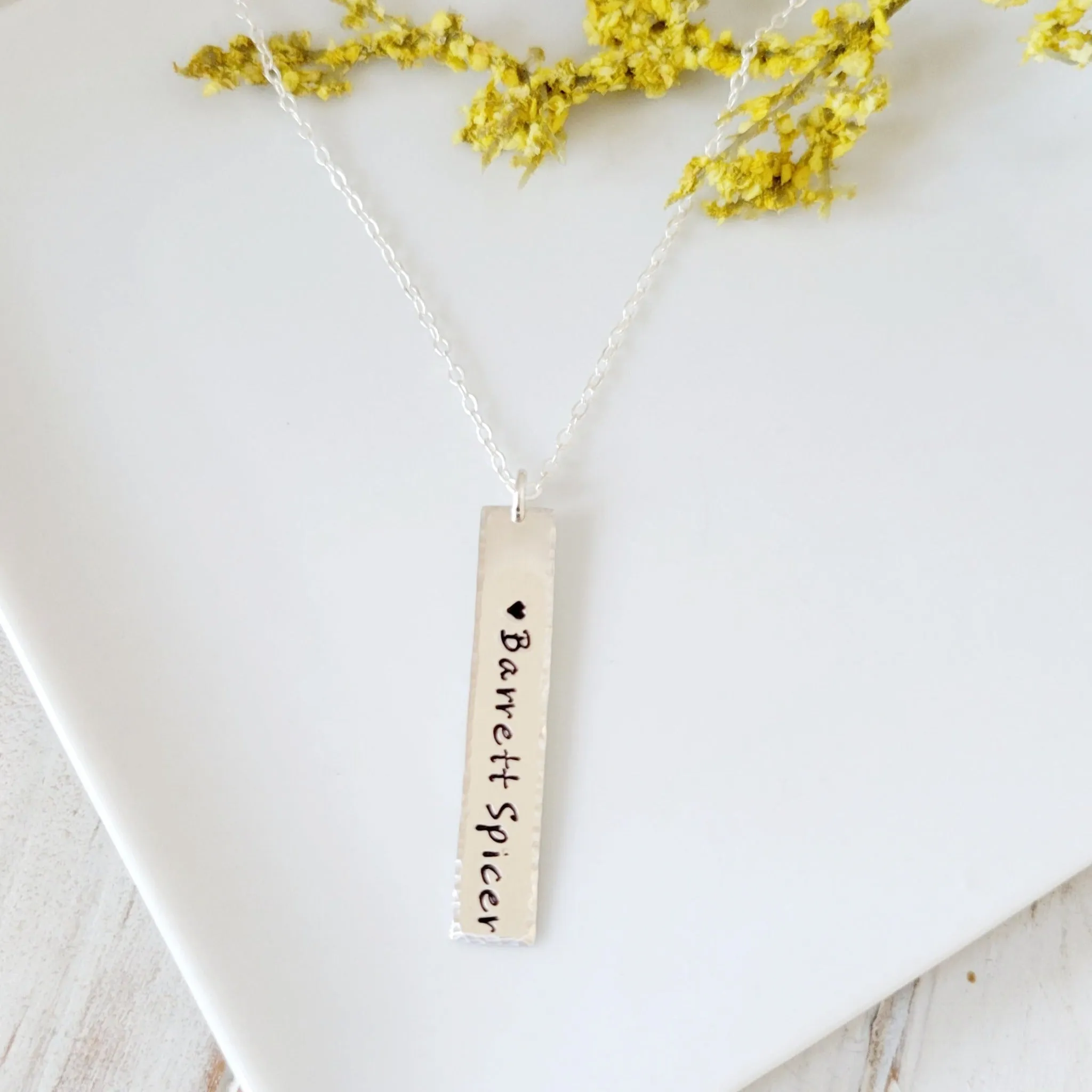Sterling Silver Vertical Name Bar Necklace - Rounded or Squared Off
