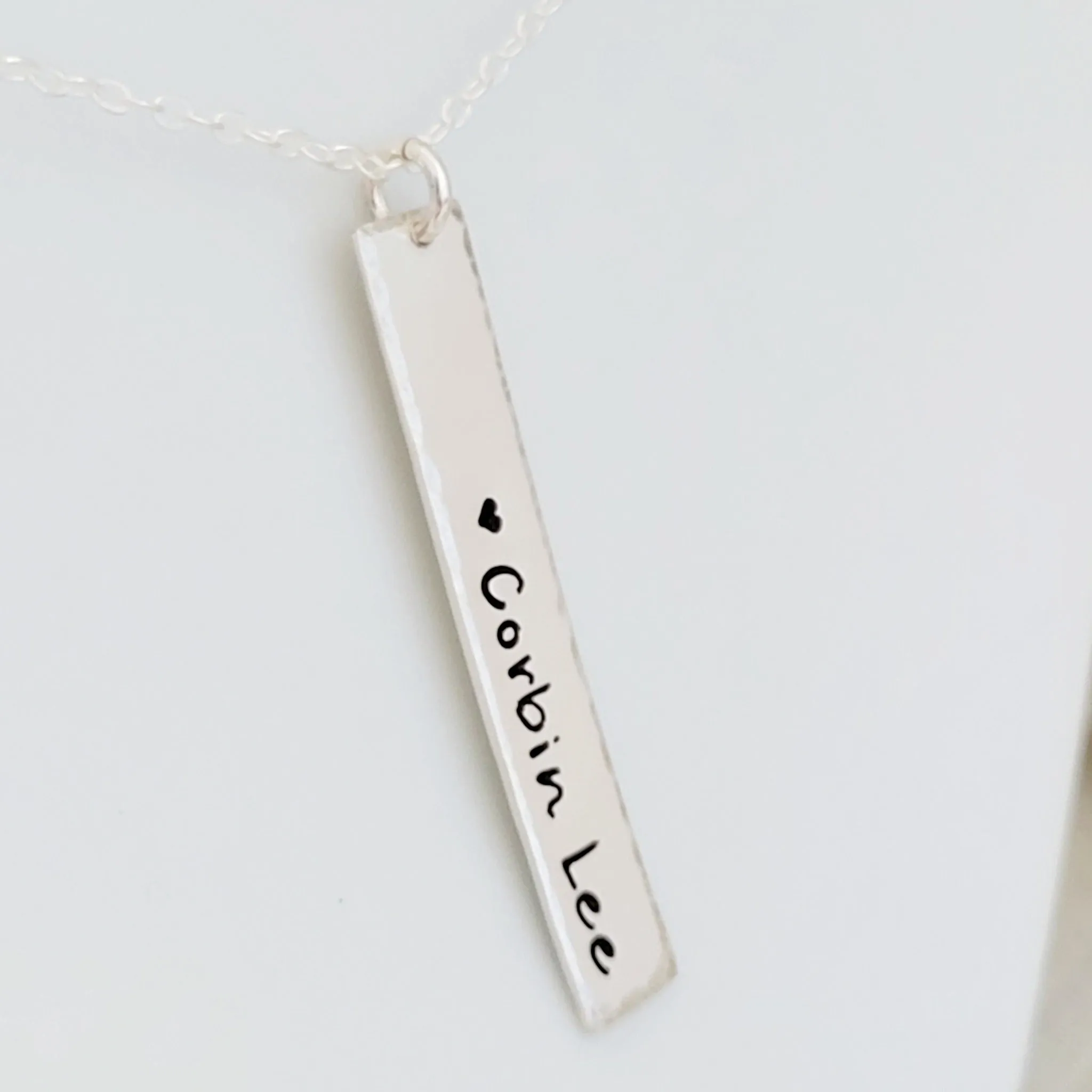 Sterling Silver Vertical Name Bar Necklace - Rounded or Squared Off