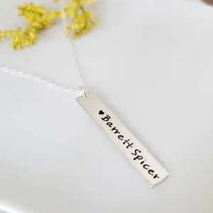 Sterling Silver Vertical Name Bar Necklace - Rounded or Squared Off