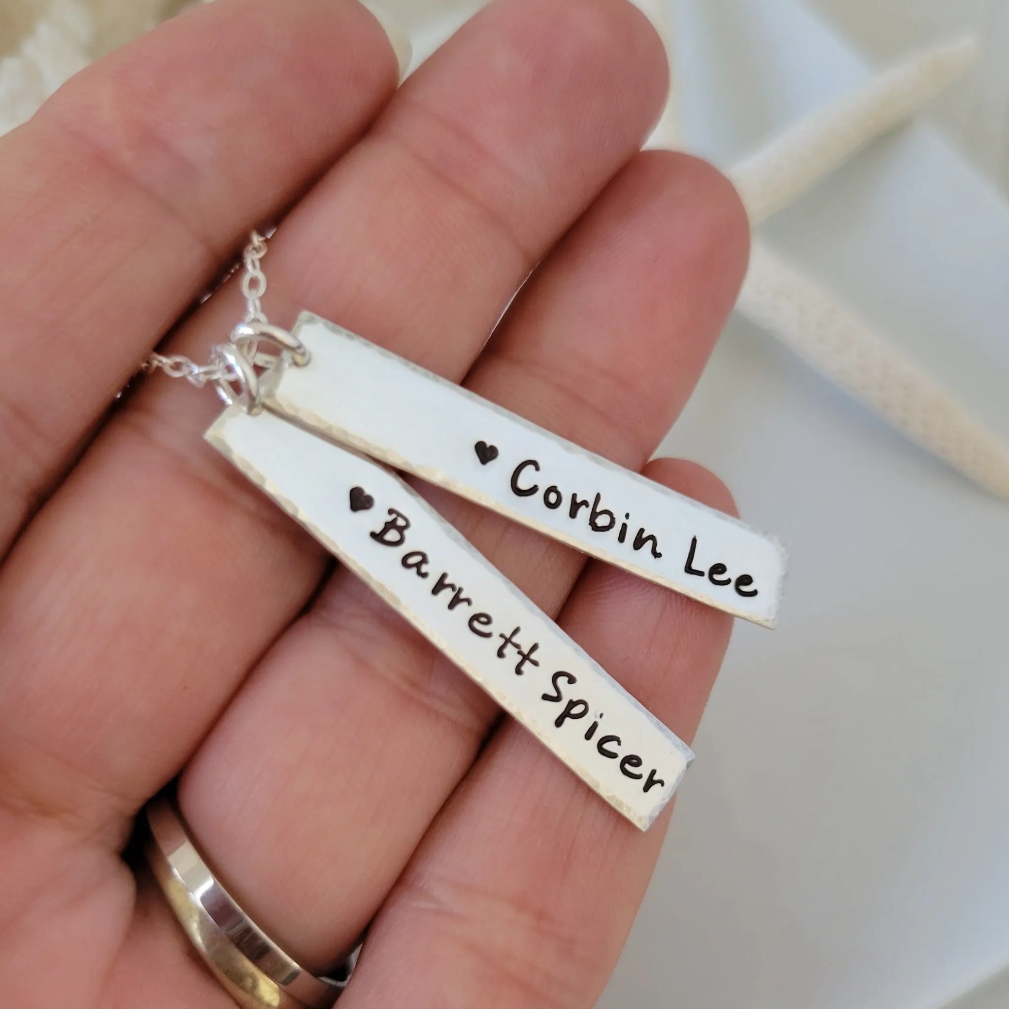 Sterling Silver Vertical Name Bar Necklace - Rounded or Squared Off