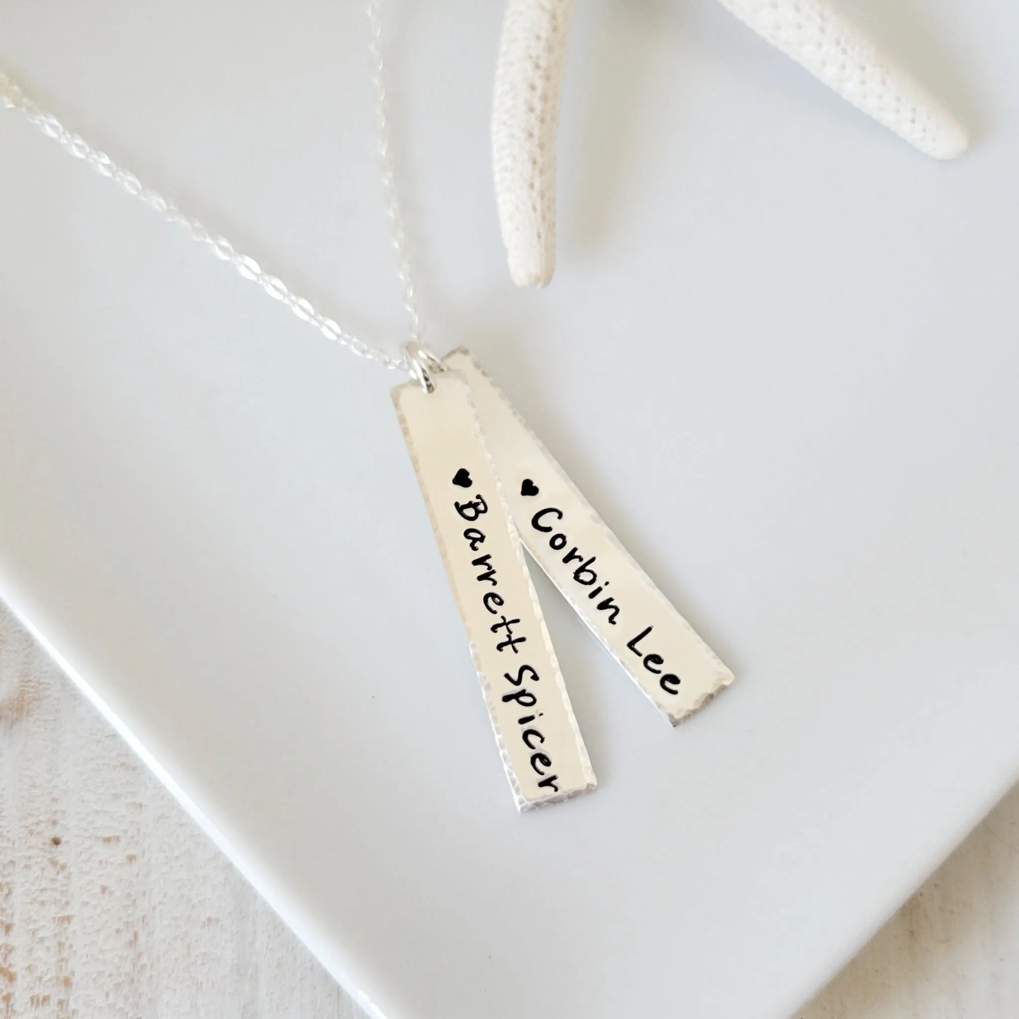 Sterling Silver Vertical Name Bar Necklace - Rounded or Squared Off