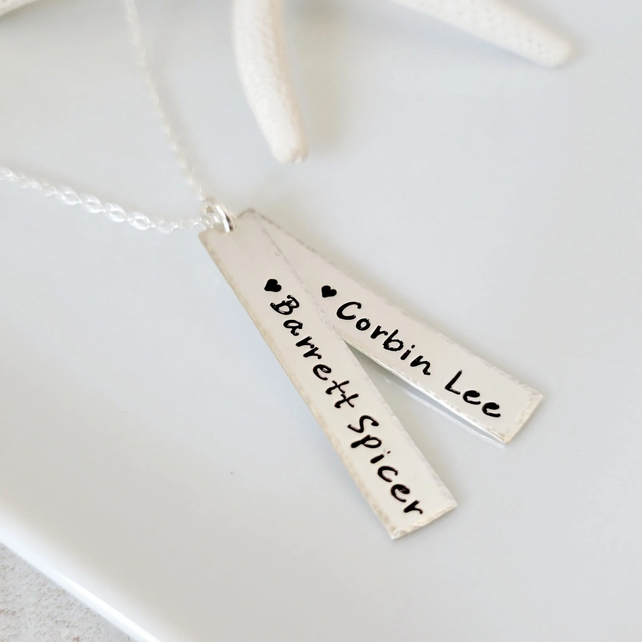 Sterling Silver Vertical Name Bar Necklace - Rounded or Squared Off