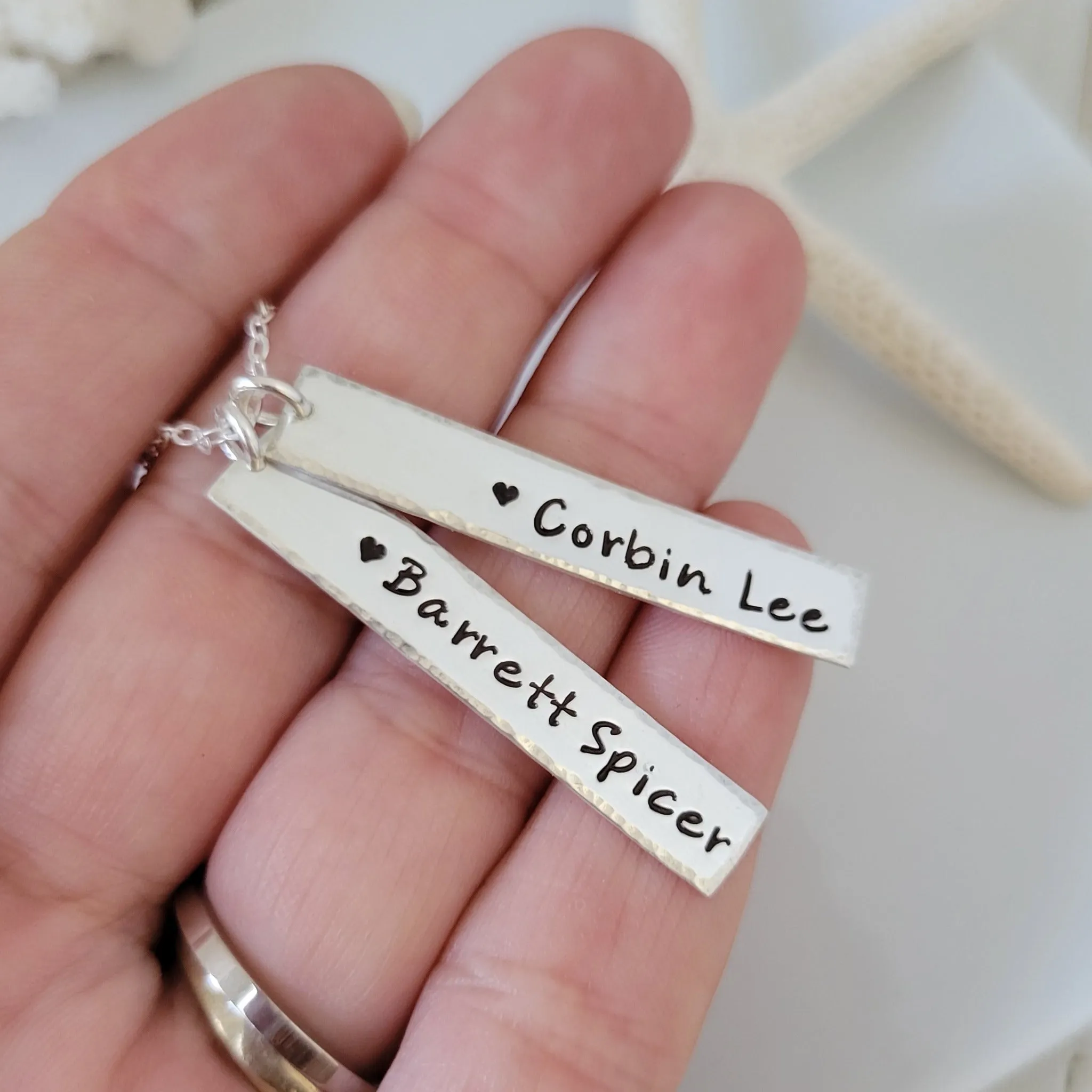 Sterling Silver Vertical Name Bar Necklace - Rounded or Squared Off