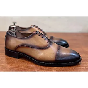 Tan Leather Patina Finish Toecap Oxfords