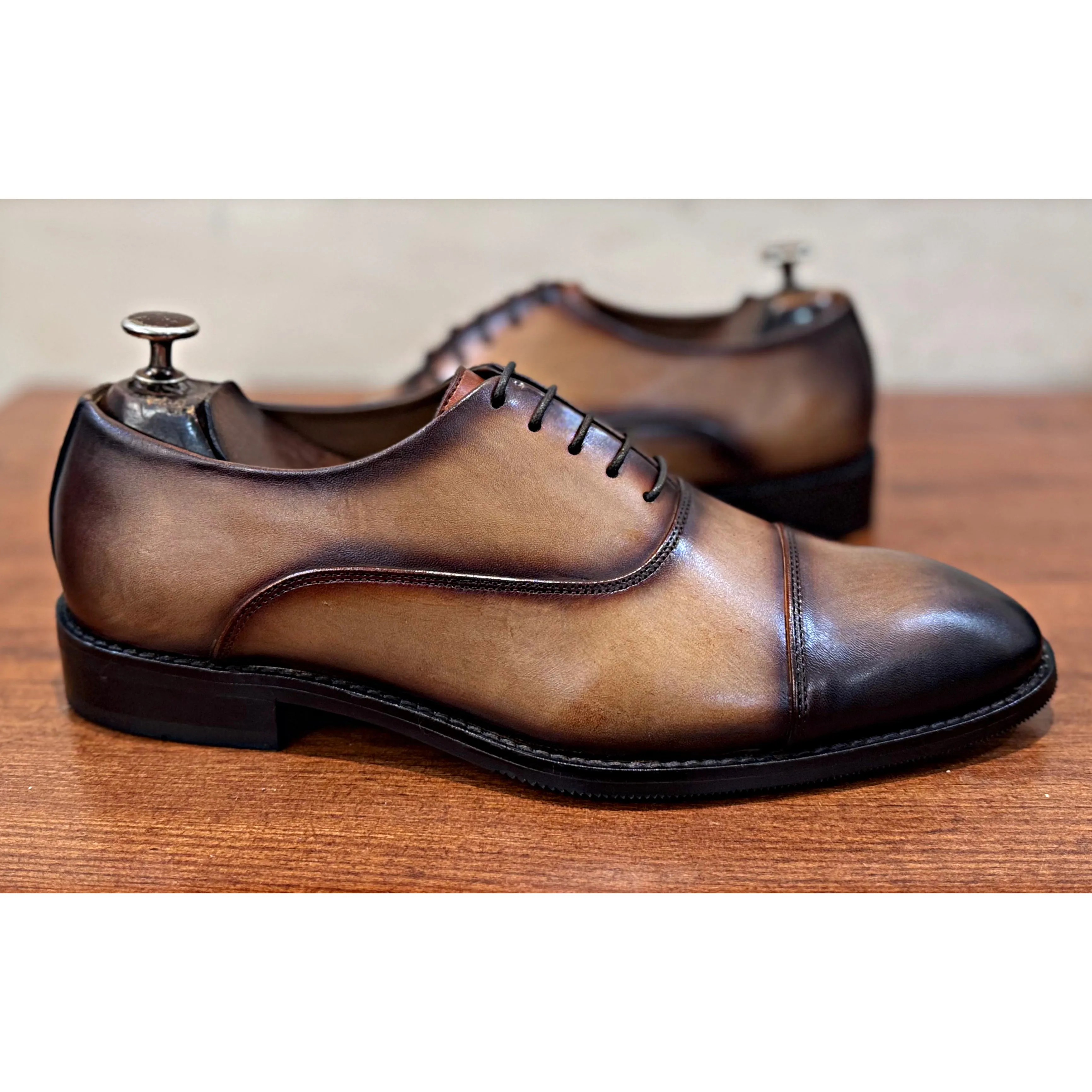Tan Leather Patina Finish Toecap Oxfords
