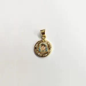 Virgin Mary CZ Mini Round Medallion Pendant (14K)