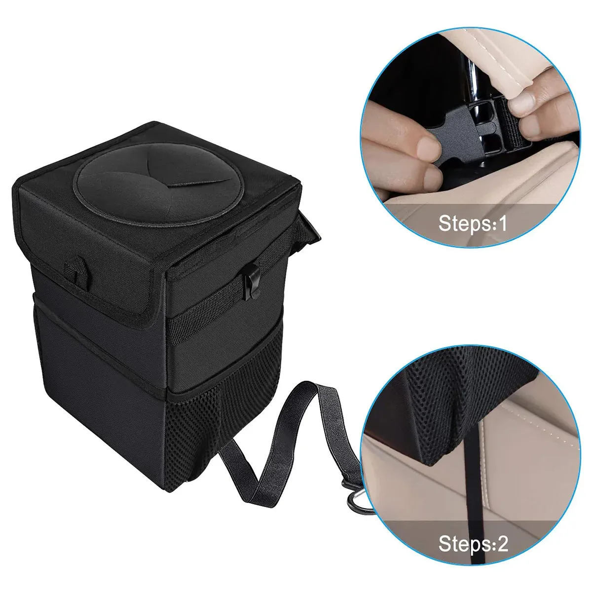 Waterproof Car Trash Can with Lid and Storage Pockets, Custom-Fit For Car, 100% Leak-Proof Car Organizer, Waterproof Car Garbage Can, Multipurpose Trash Bin for Car WALE234