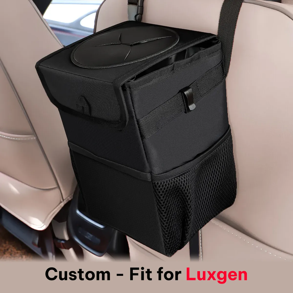 Waterproof Car Trash Can with Lid and Storage Pockets, Custom-Fit For Car, 100% Leak-Proof Car Organizer, Waterproof Car Garbage Can, Multipurpose Trash Bin for Car WALE234