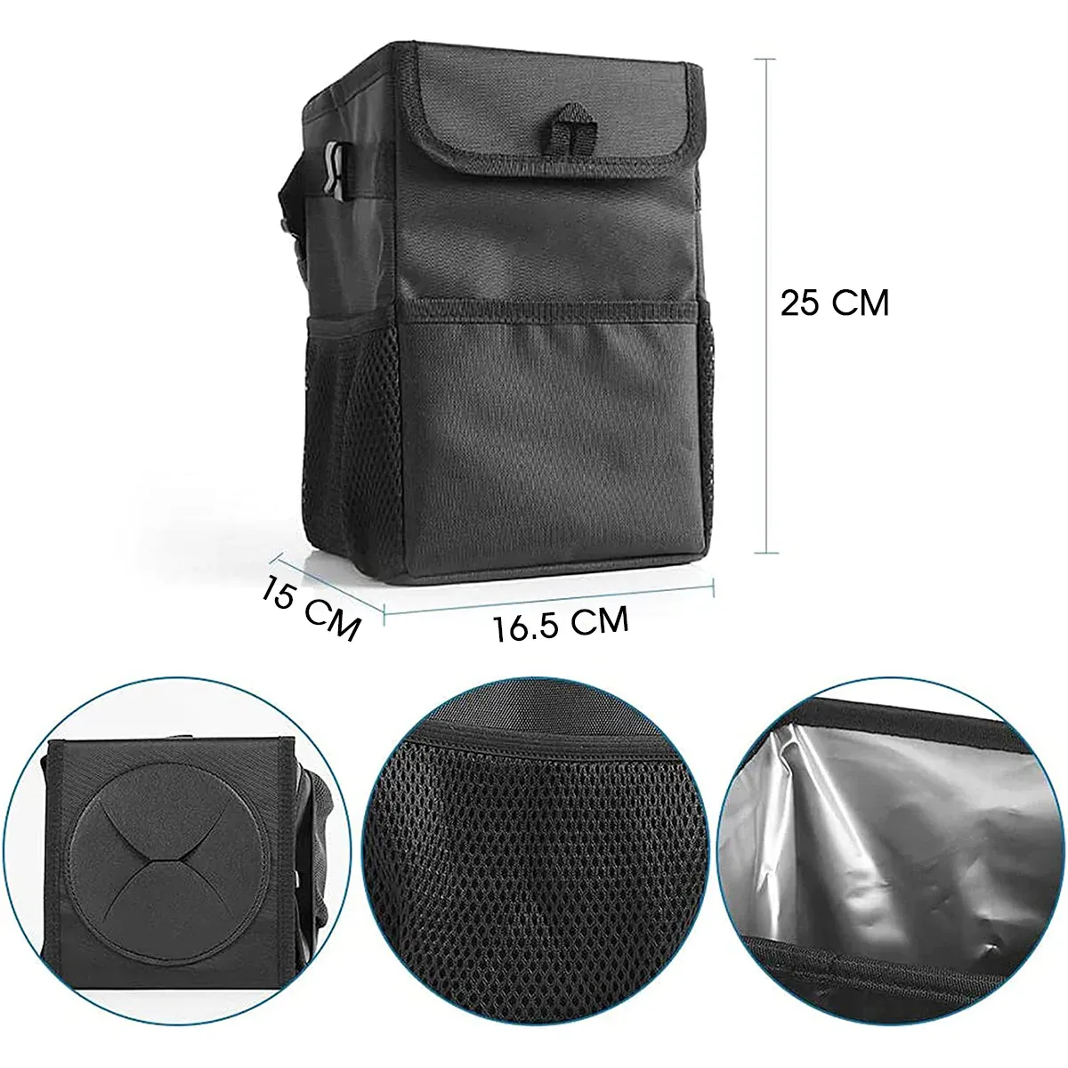 Waterproof Car Trash Can with Lid and Storage Pockets, Custom-Fit For Car, 100% Leak-Proof Car Organizer, Waterproof Car Garbage Can, Multipurpose Trash Bin for Car WALE234