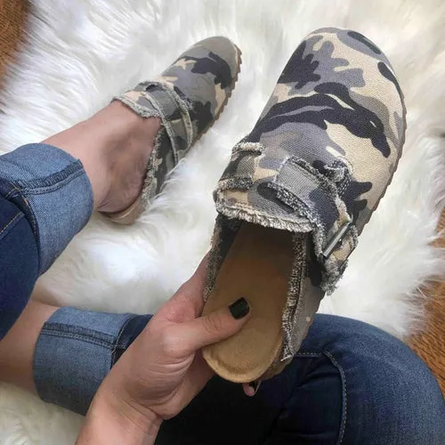 womens shoe Flat Heel Round Toe Canvas Loafer Women's Vintage Clogs
