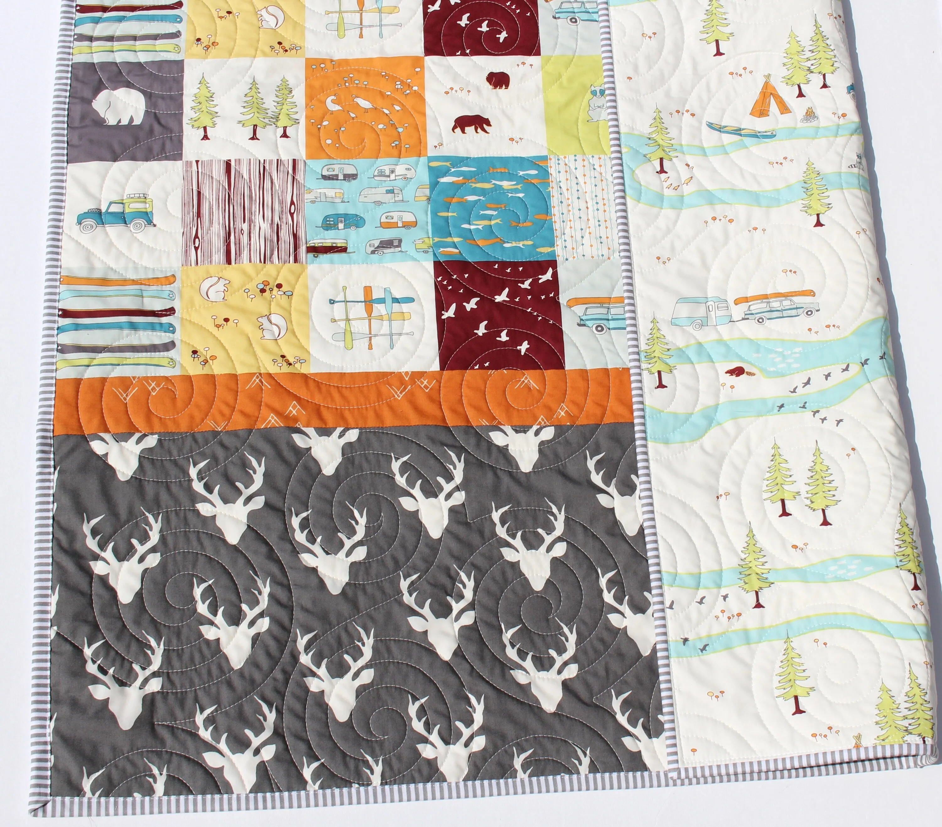 Woodland Quilt Kit, Big Sur Camp Birch Fabrics, Beginner Quilting Project Sewing Ideas DIY Do It Yourself Boy Sewing Camping Hiking Outdoors