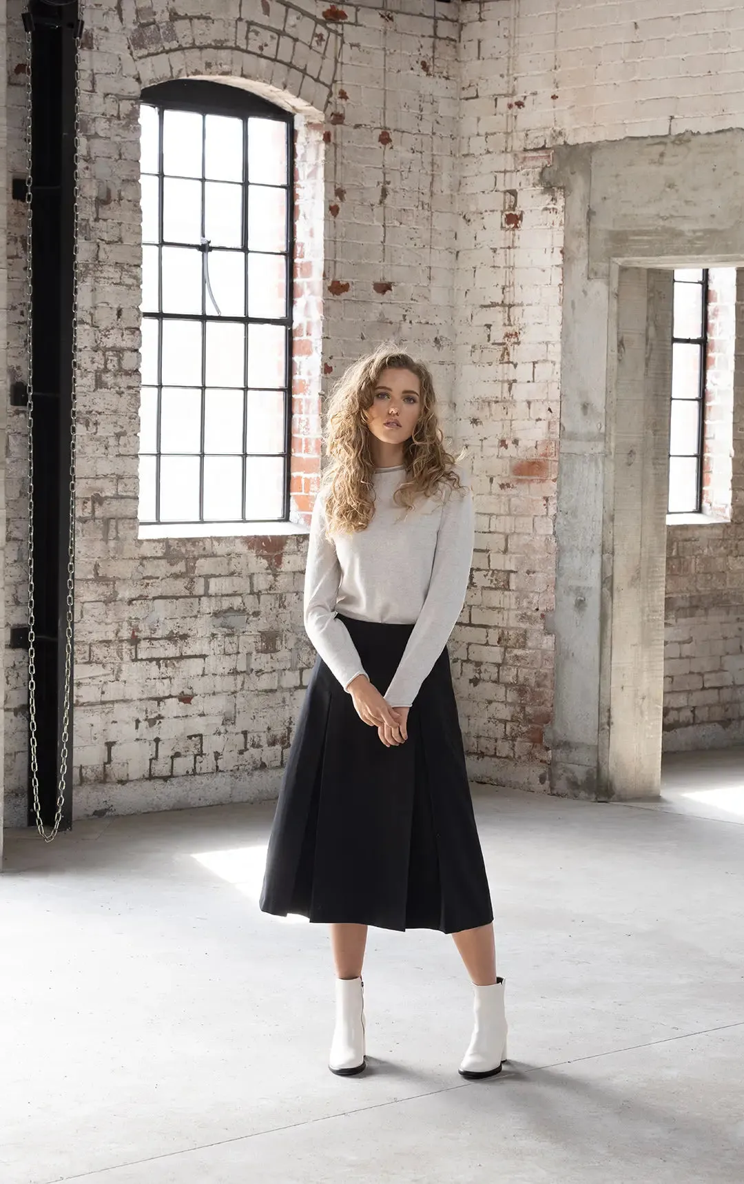 WOOL BLEND BOX PLEAT SKIRT